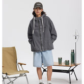 Unisex Jacket Retro Washed Hooded Denim Jacket for Men and Women Spring and Autumn Coat